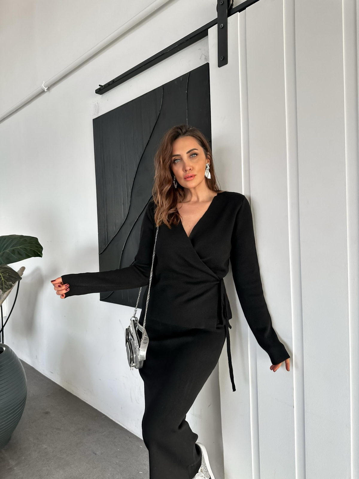 Siyah Kruvaze Etekli Triko Takım