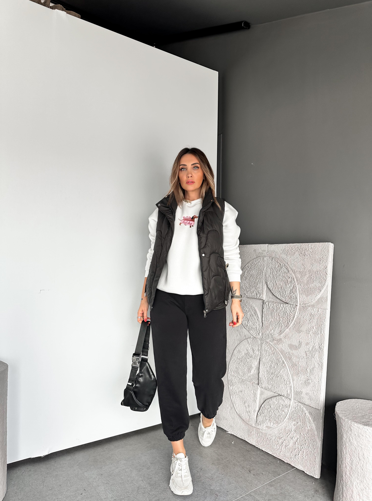 Siyah Lastikli Jogger Eşofman