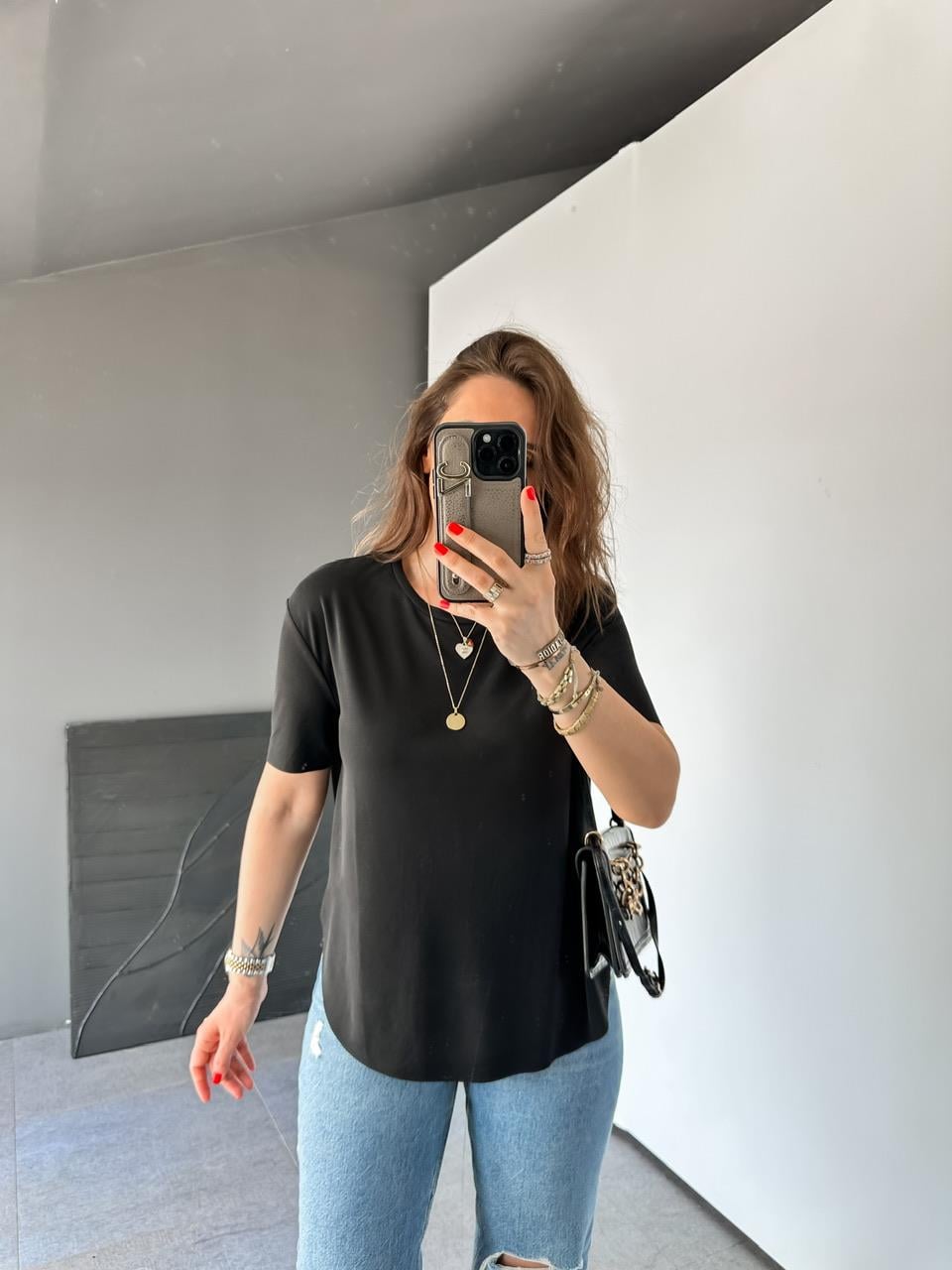 Siyah Lazer Kesim Modal Tshirt
