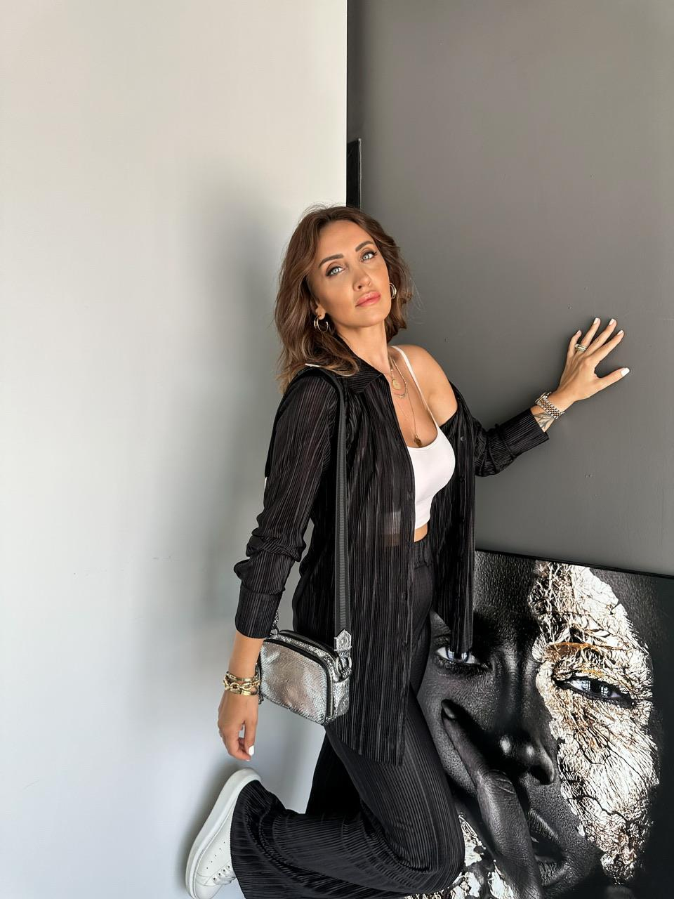 Siyah Pilili Gömlek Pantolon Takım