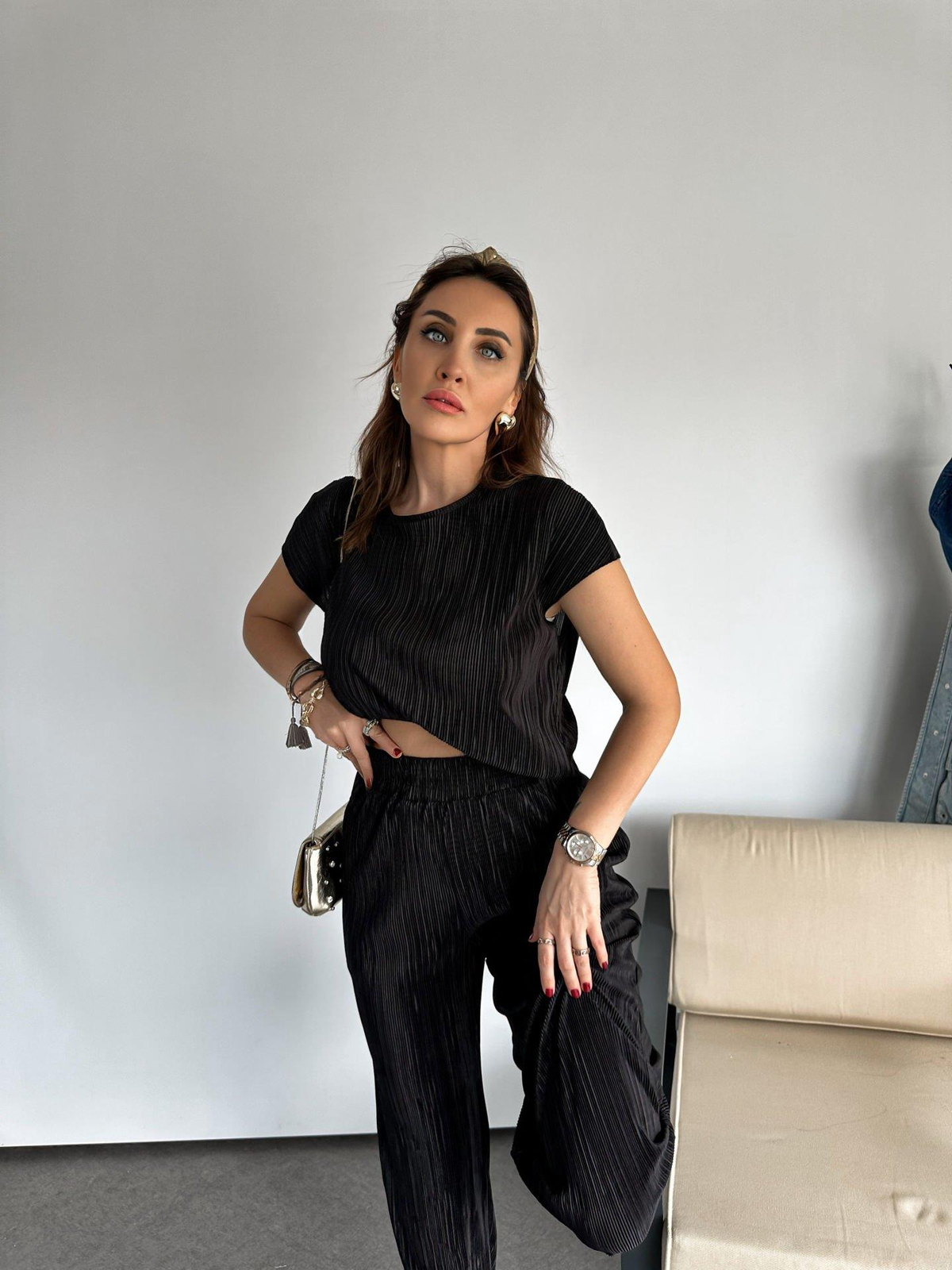 Siyah Pilili Tshirt Basic Takım