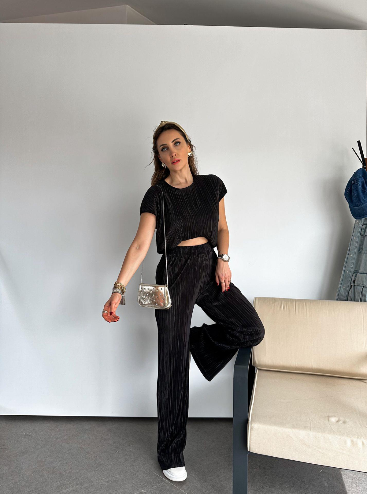 Siyah Pilili Tshirt Basic Takım