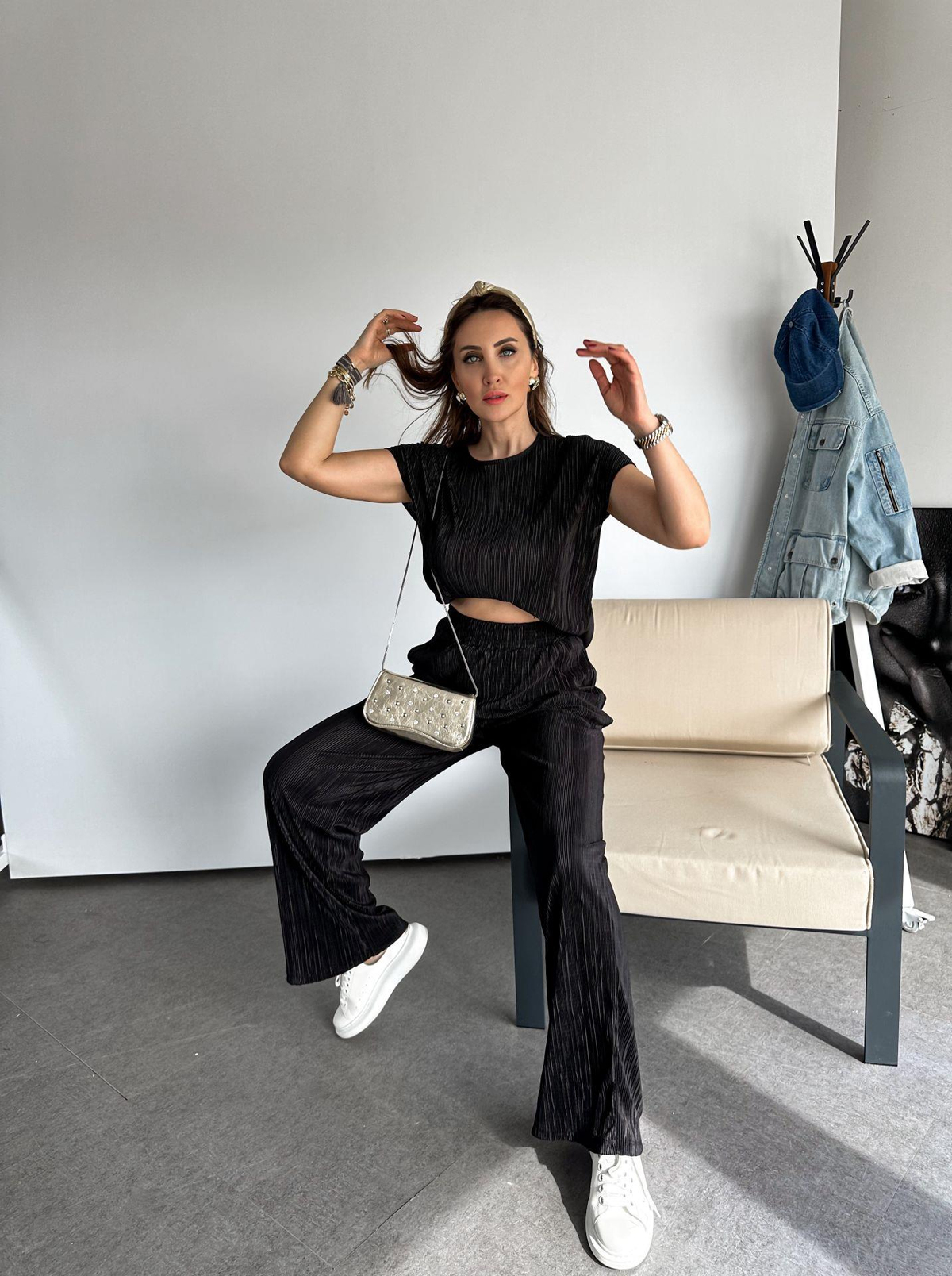 Siyah Pilili Tshirt Basic Takım