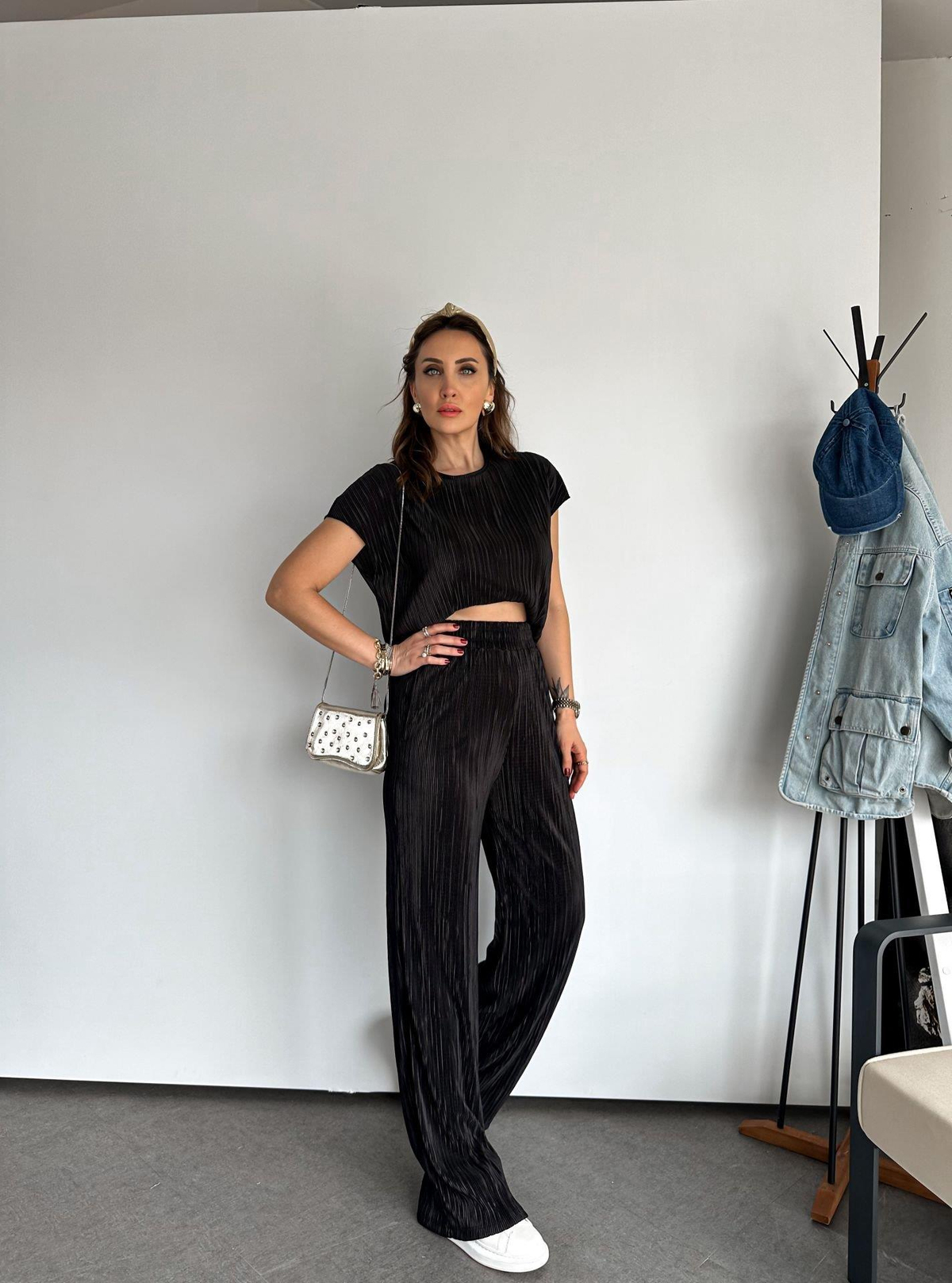 Siyah Pilili Tshirt Basic Takım