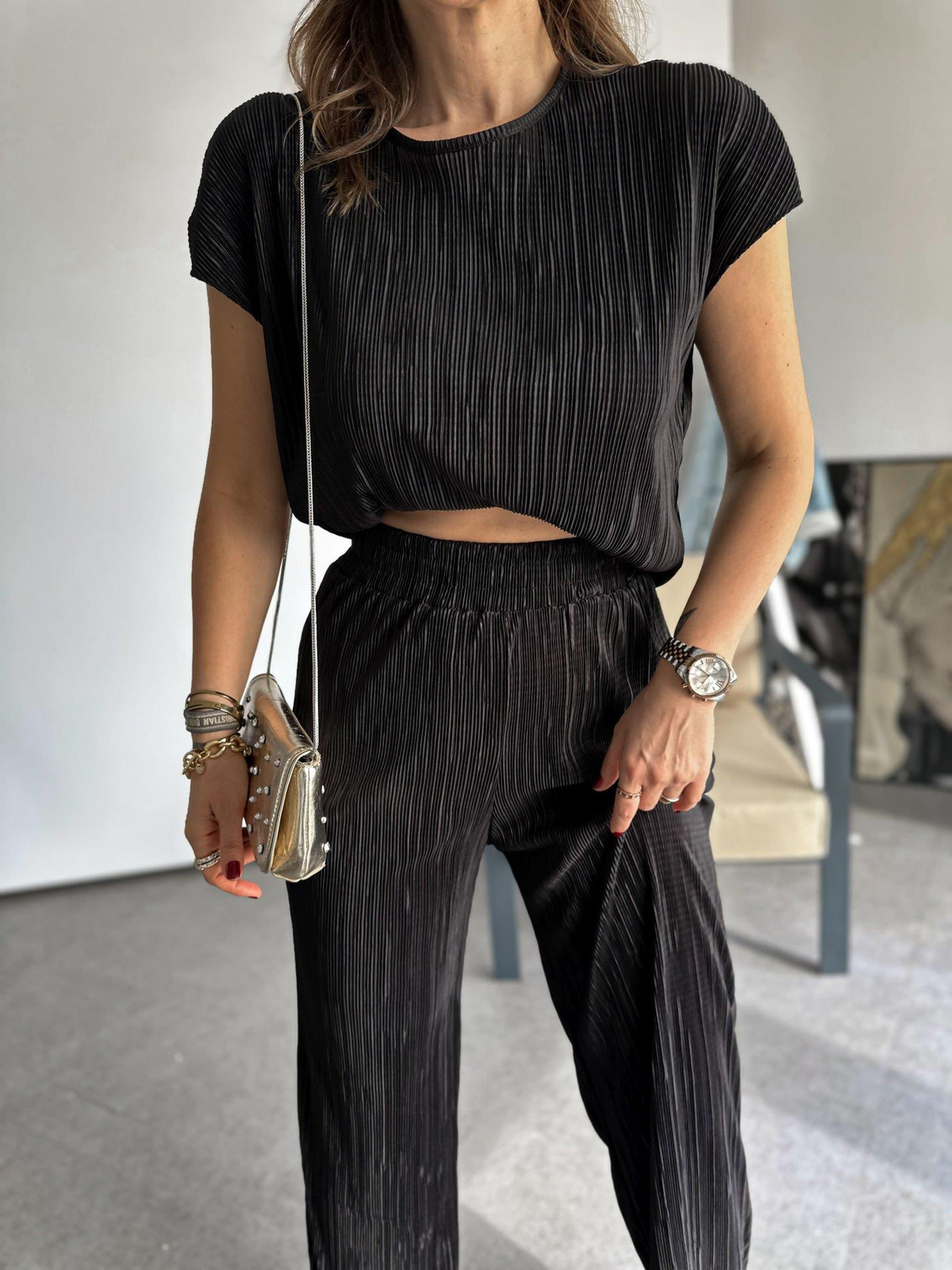 Siyah Pilili Tshirt Basic Takım