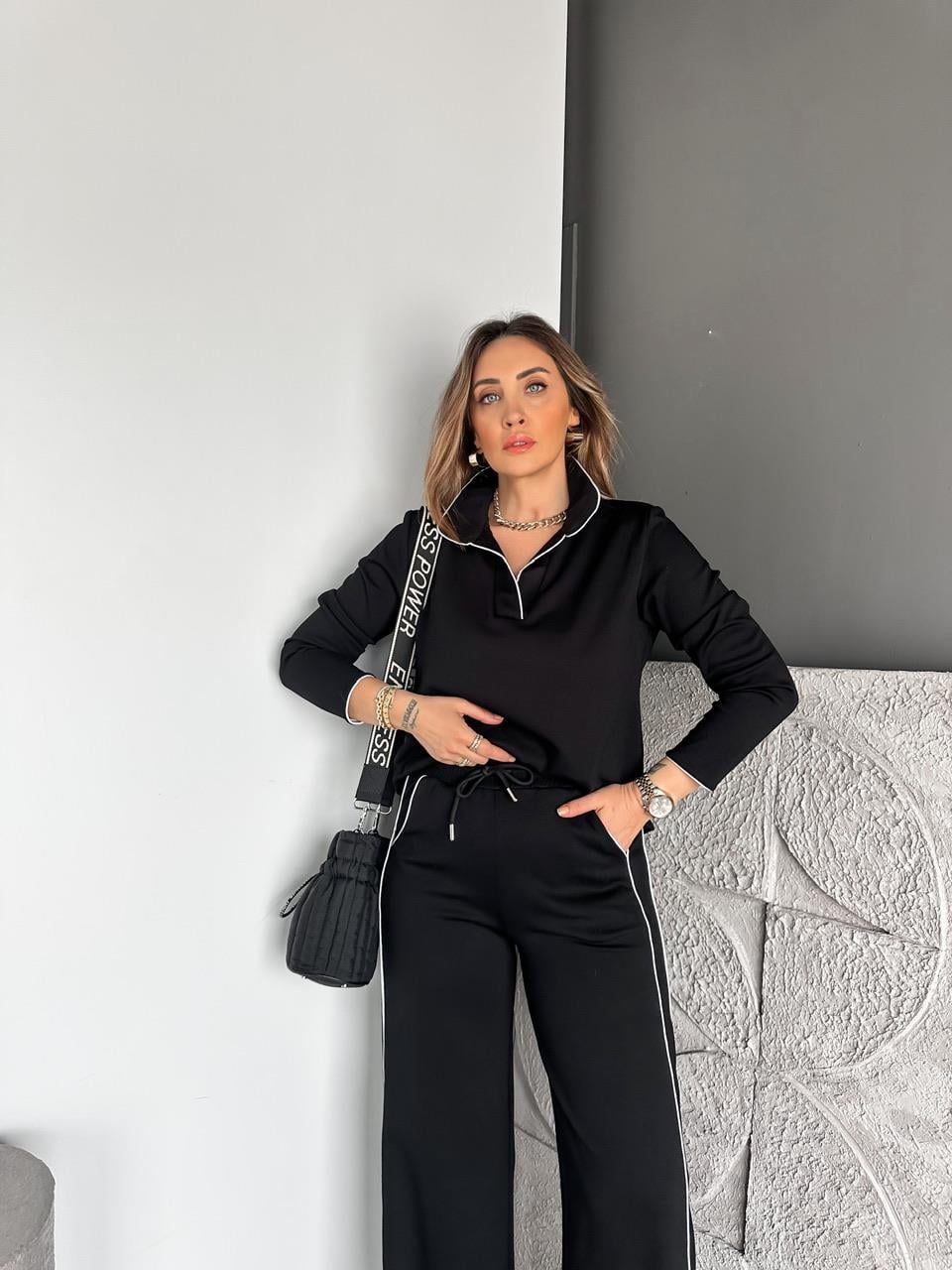 Siyah Polo Yaka Biyeli Oyhso Takım