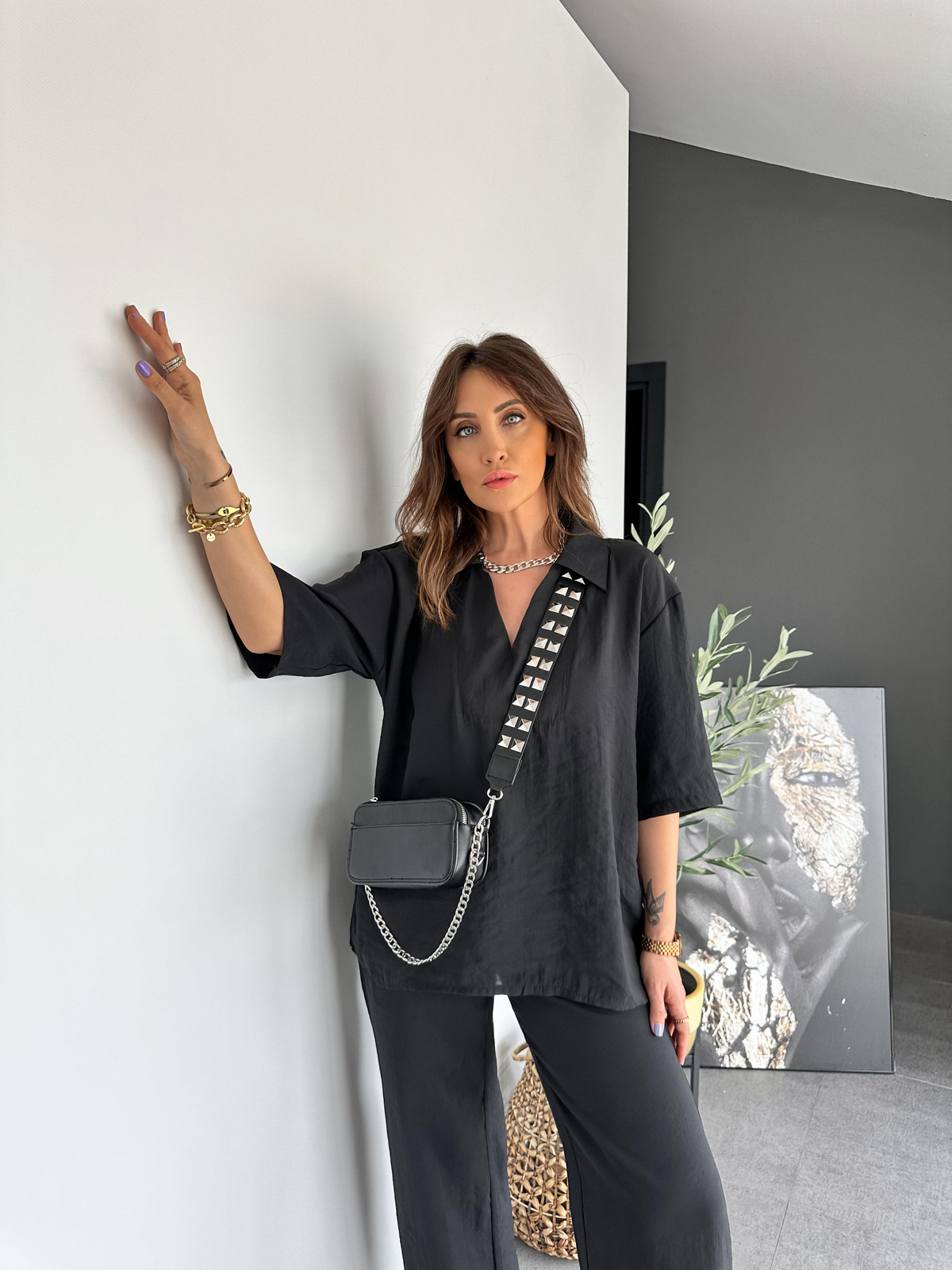 Siyah Polo Yaka Tensel Takım 