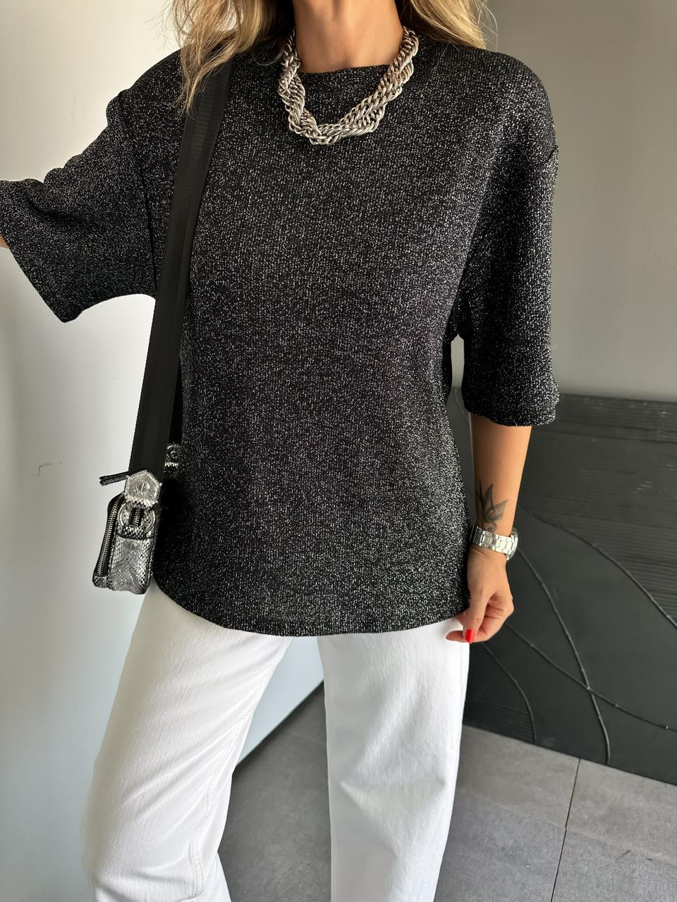 Siyah Simli Orijinal Merserize Tshirt