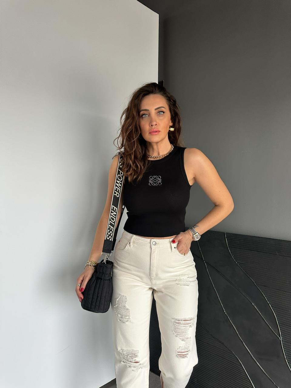 Siyah Taş İşlemeli Atlet