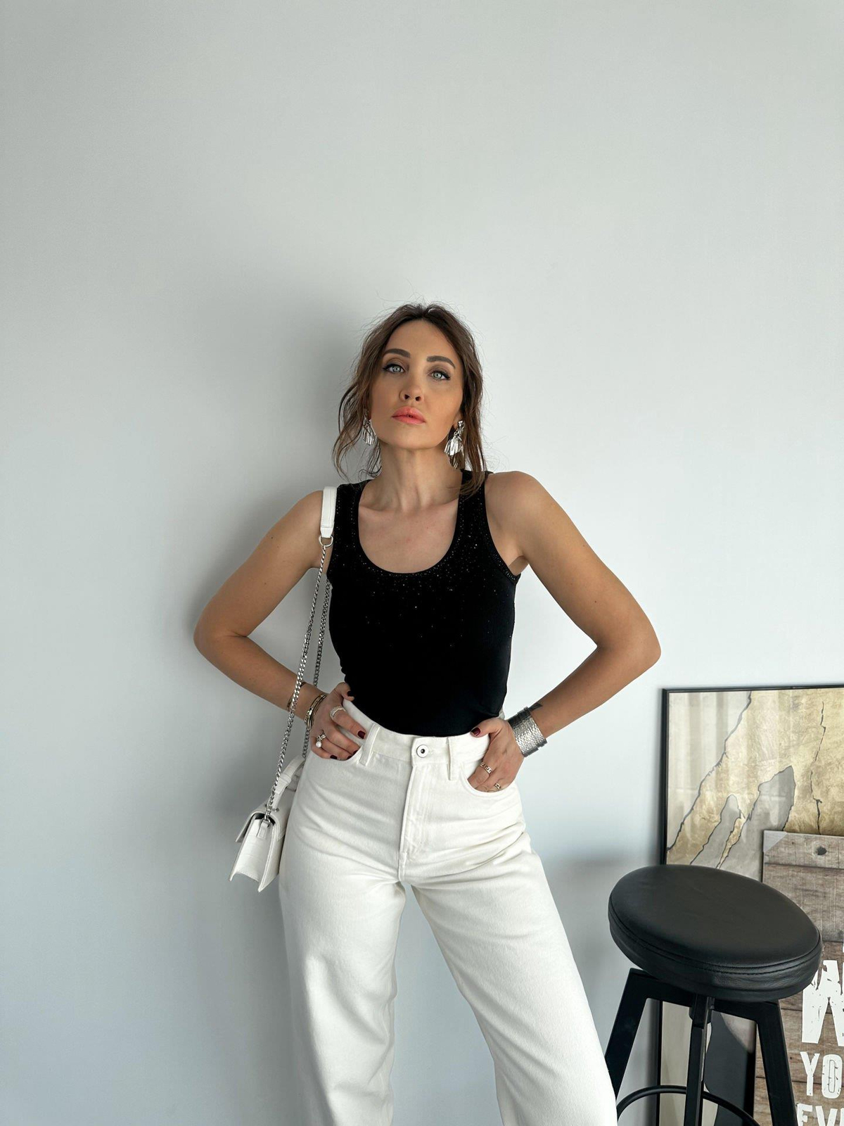 Siyah Taşlı Basic Atlet