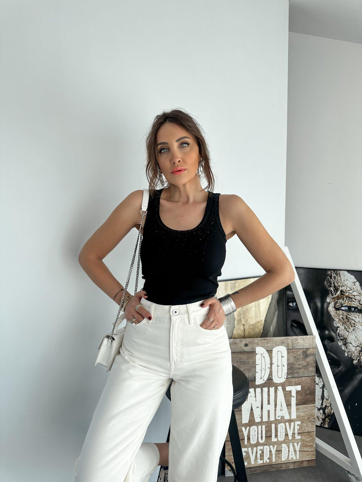Siyah Taşlı Basic Atlet