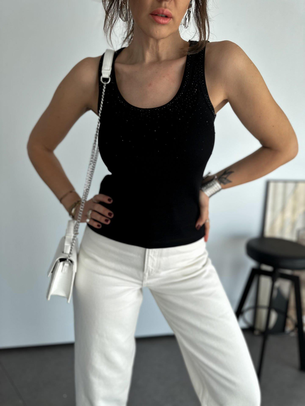 Siyah Taşlı Basic Atlet