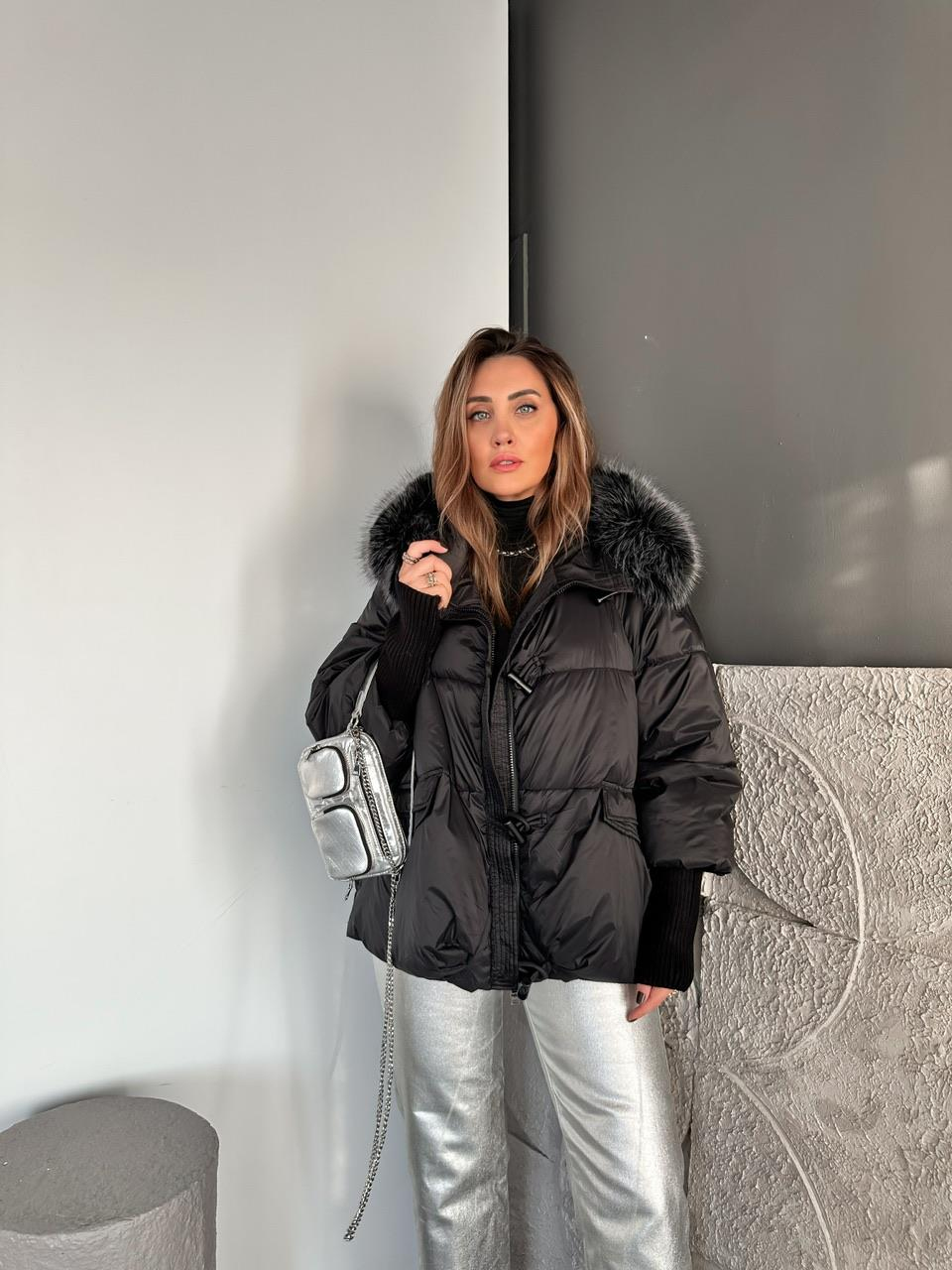 Siyah Triko Kollu Premium Şişme Mont