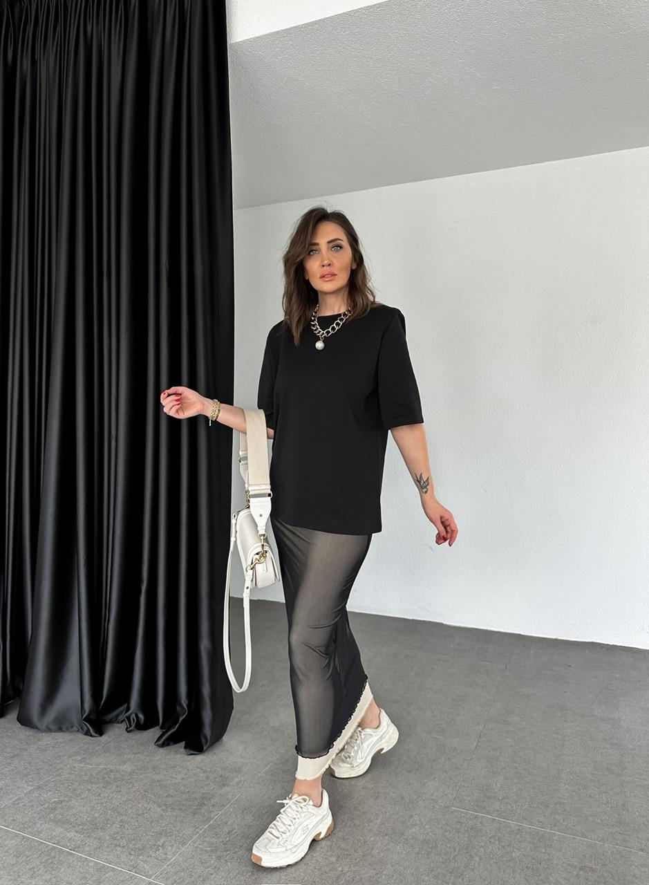 Siyah Vatkalı Cotton Tshirt