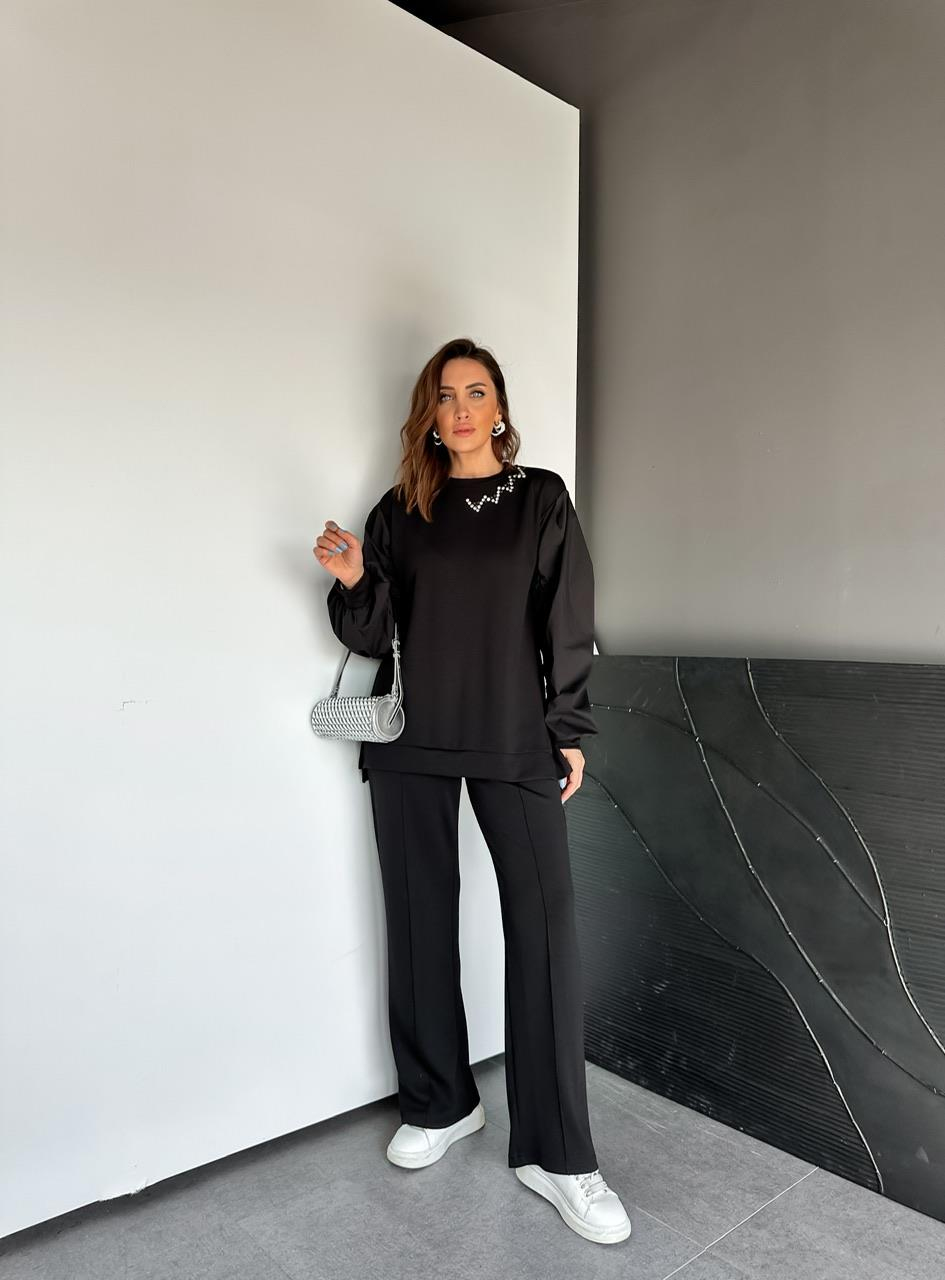 Siyah Yakası Taşlı Premium Modal Takım