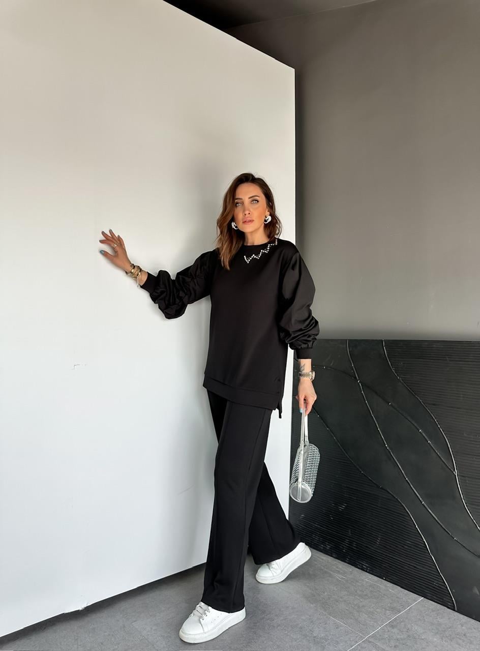 Siyah Yakası Taşlı Premium Modal Takım