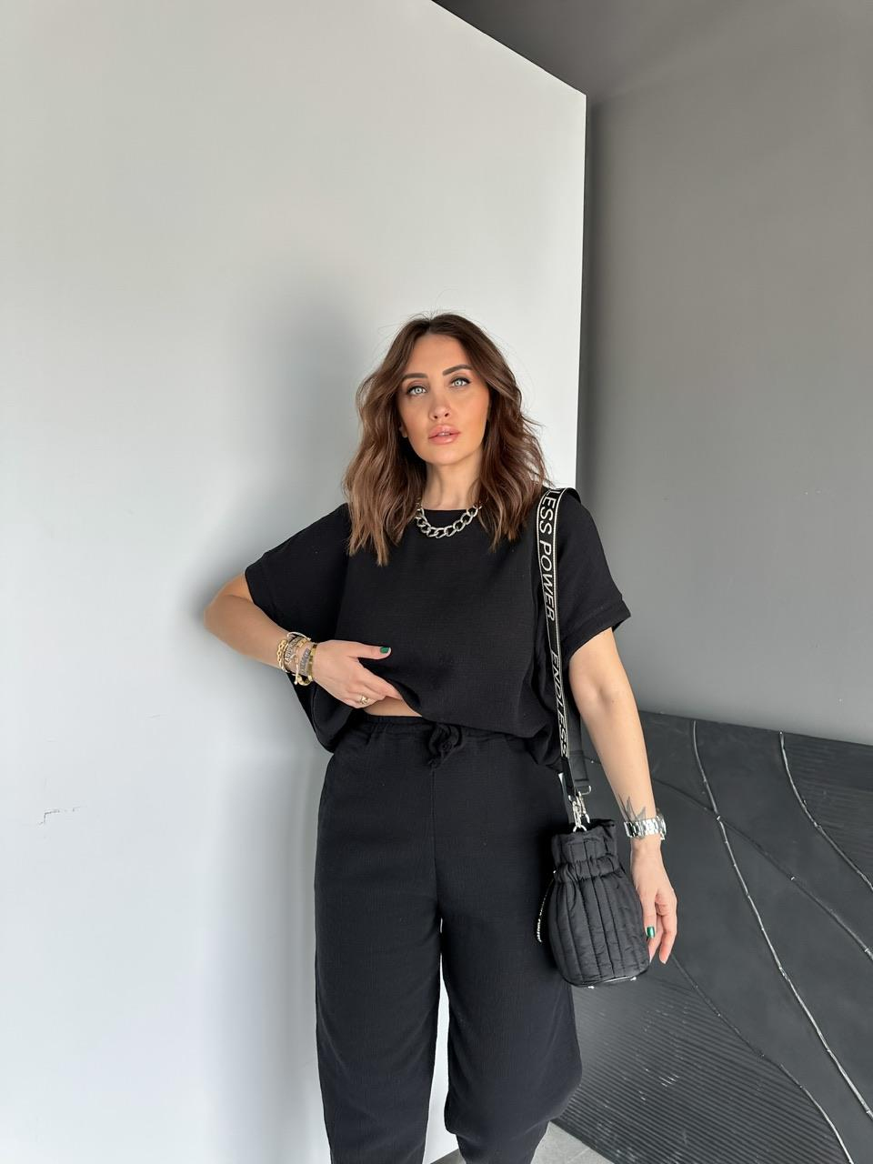 Siyah Yarasa Kollu Naturel Takım