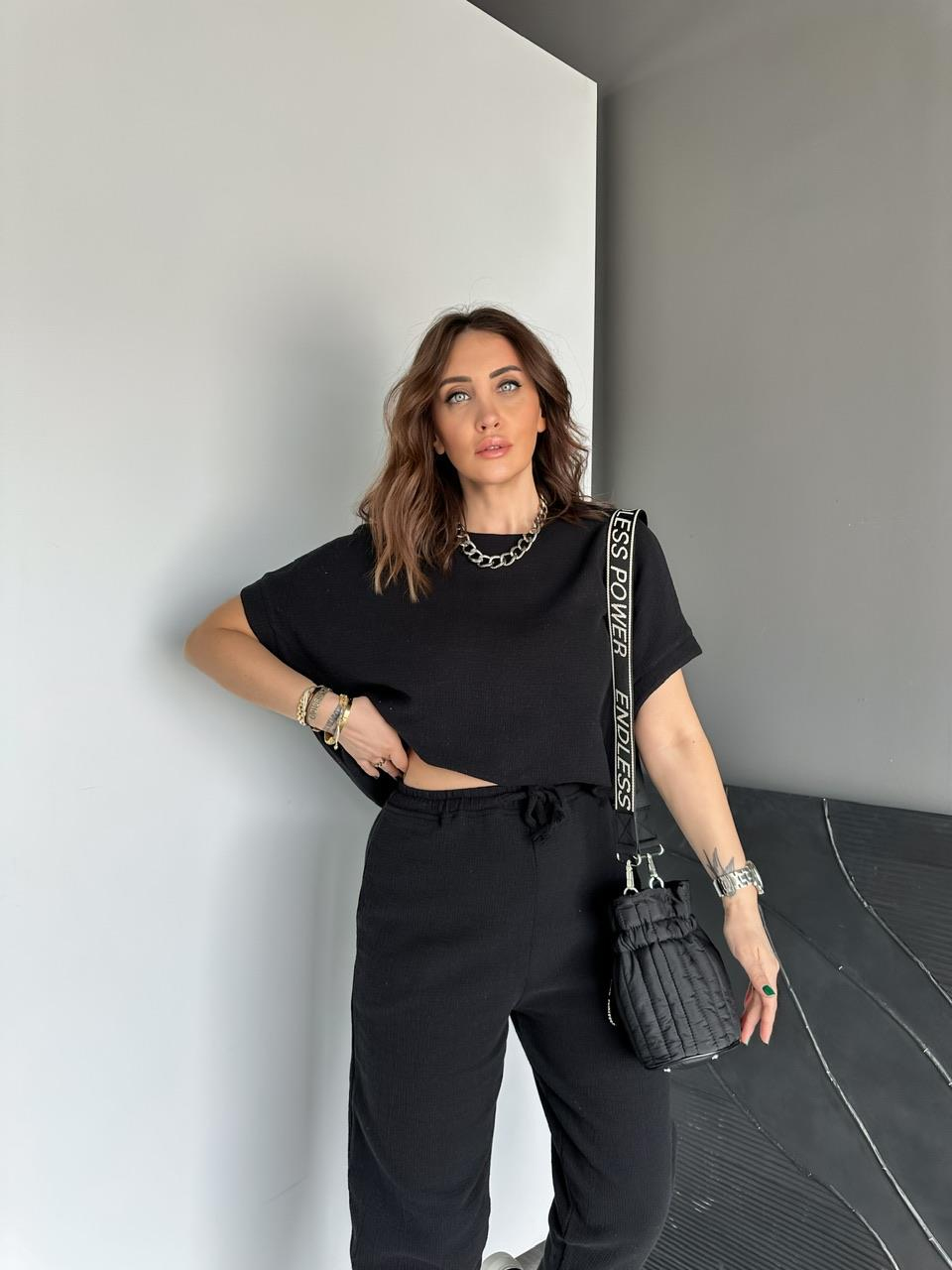 Siyah Yarasa Kollu Naturel Takım