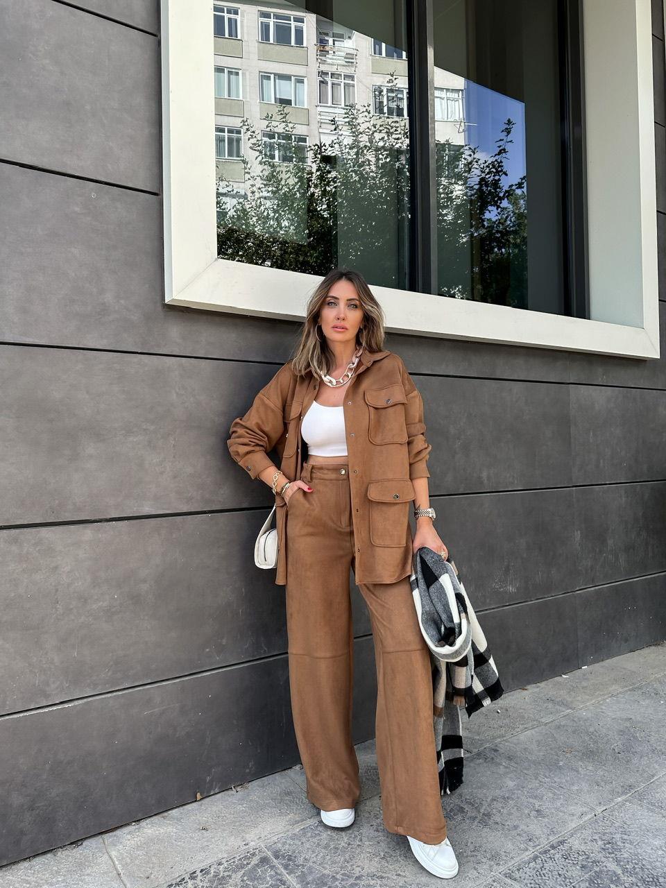 Taba Bol Kesim Süet Pantolon