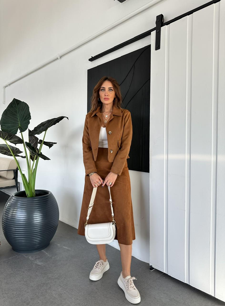 Taba Cepli Kısa Süet Ceket