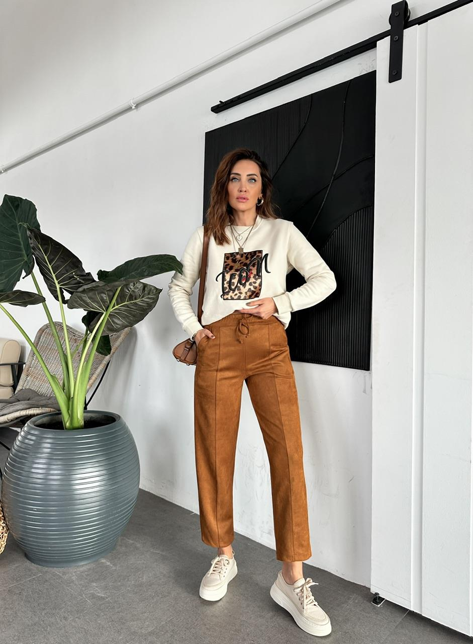 Taba Çımalı Süet Pantolon