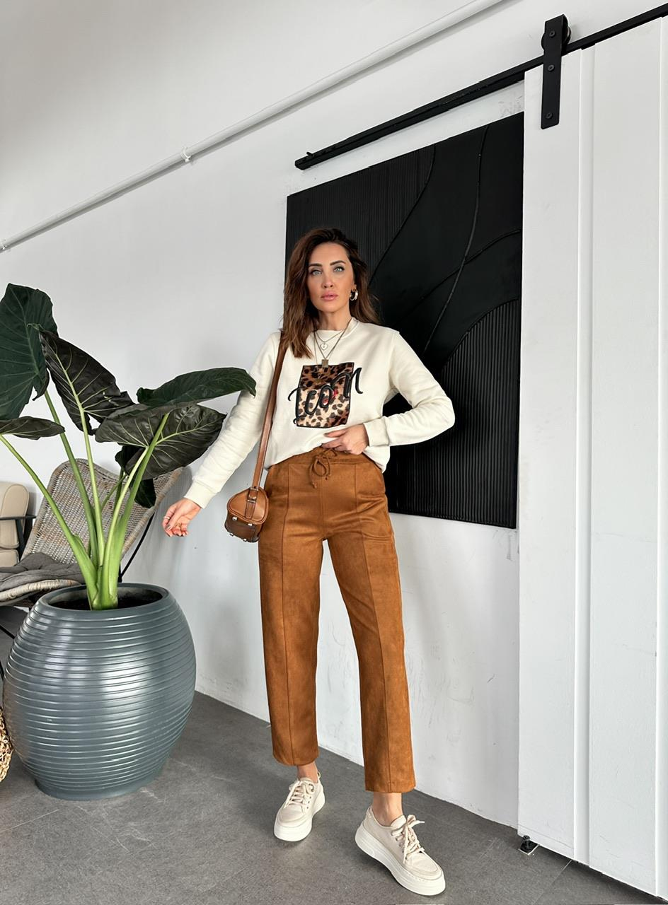 Taba Çımalı Süet Pantolon
