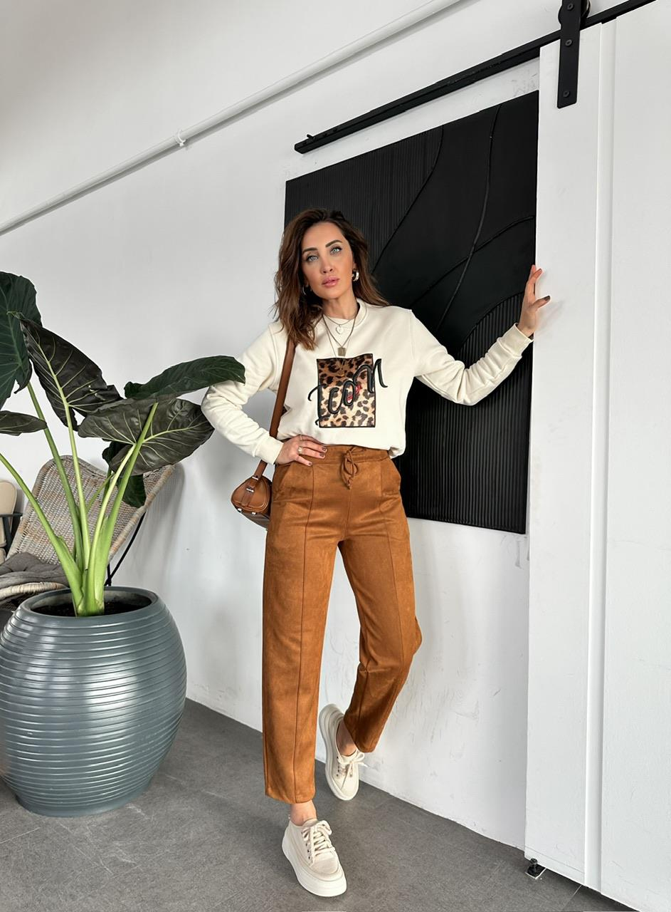 Taba Çımalı Süet Pantolon