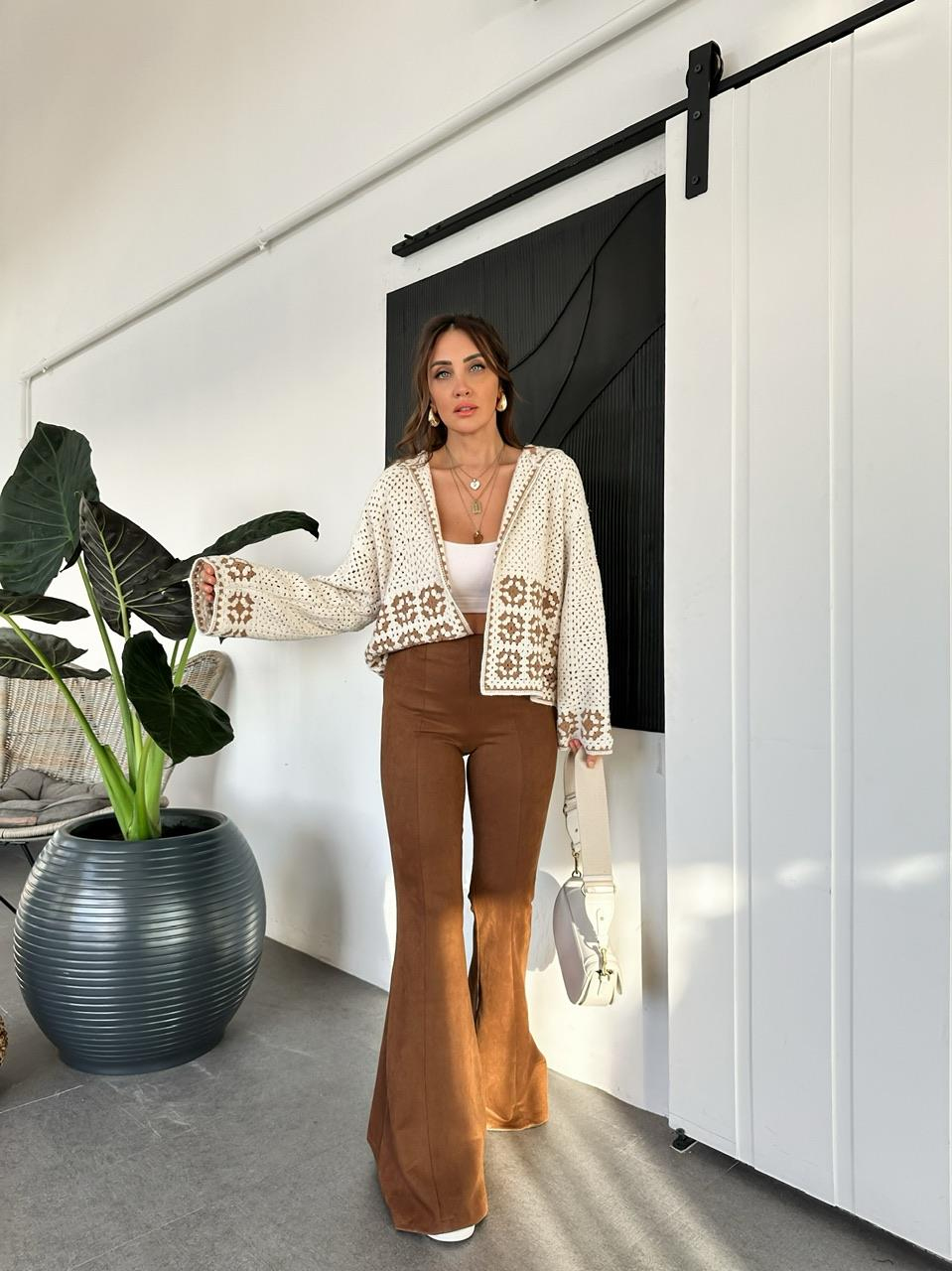 Taba Süet İspanyol Paça Pantolon