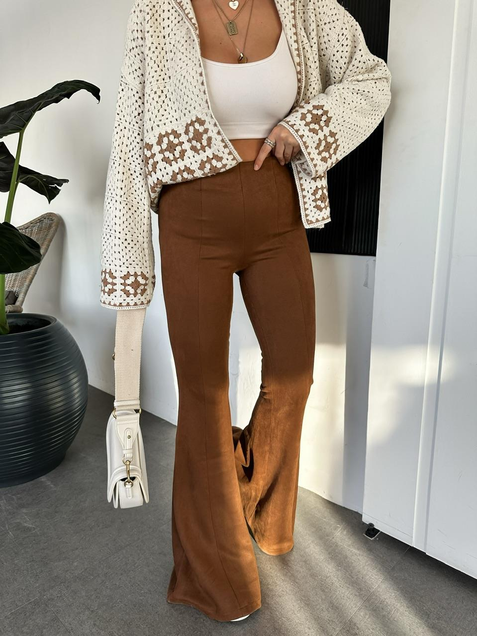 Taba Süet İspanyol Paça Pantolon