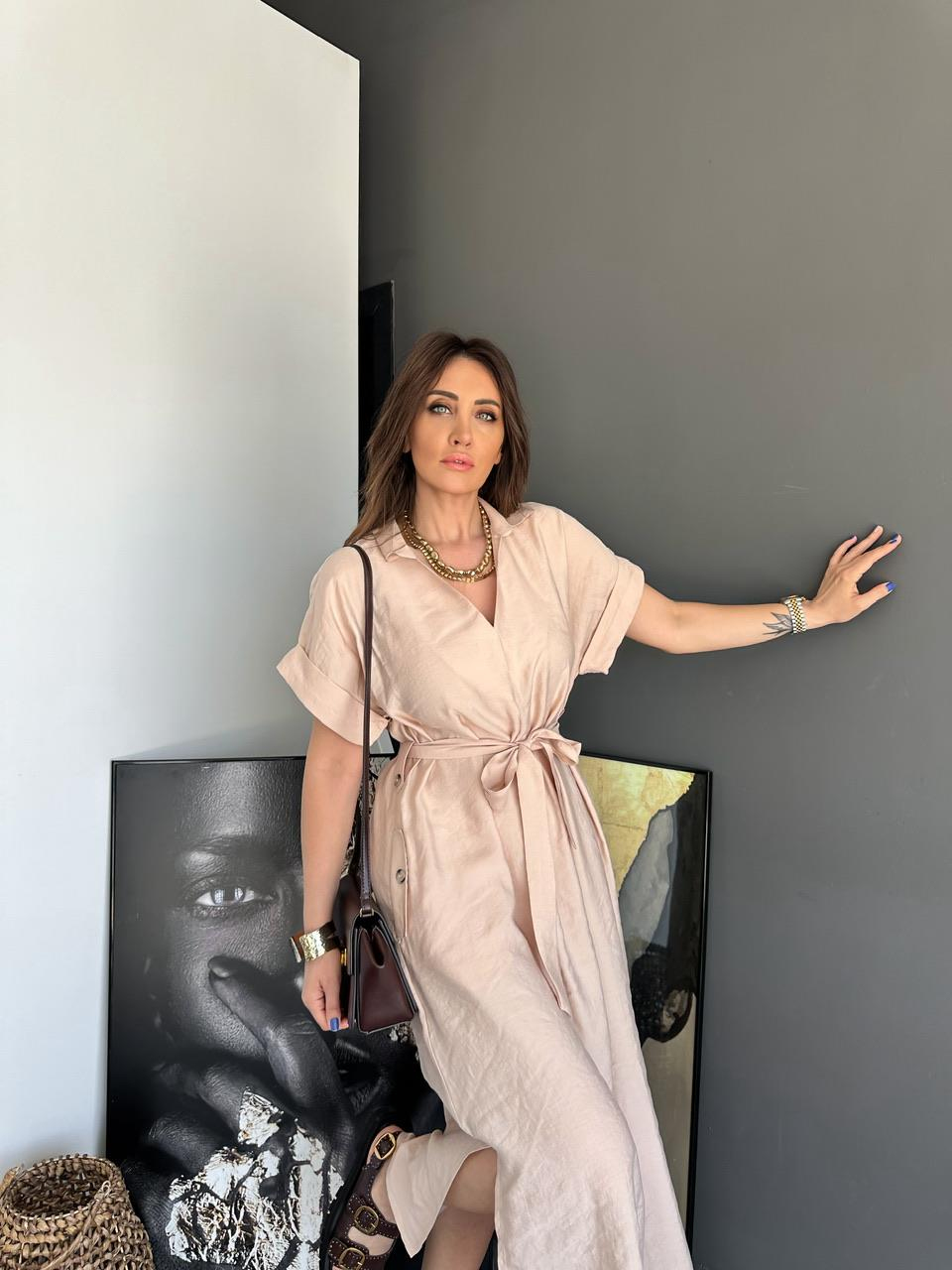 Taş Cepli Düğmeli Modal Elbise