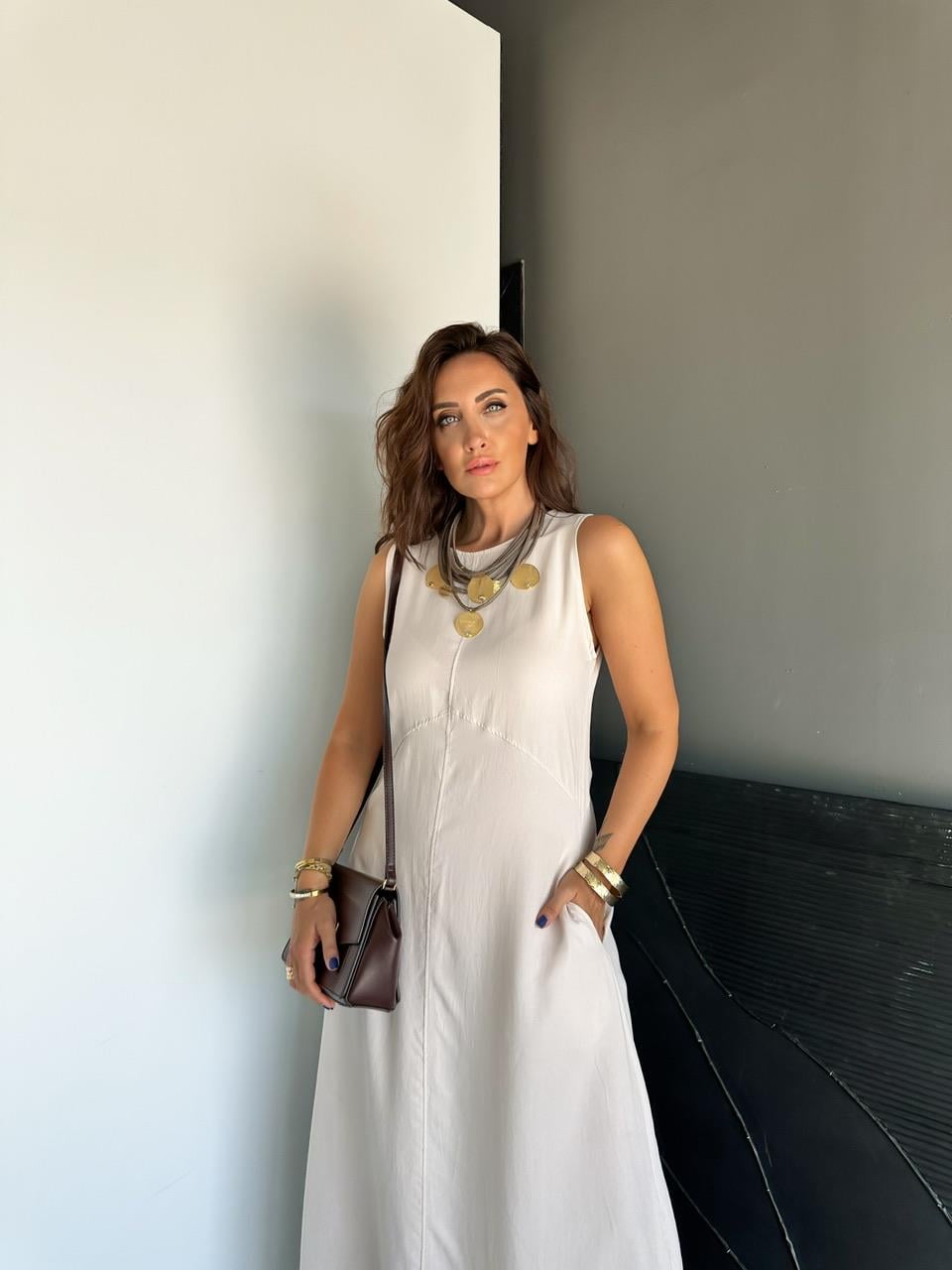 Taş Cepli Maxi Modal Elbise