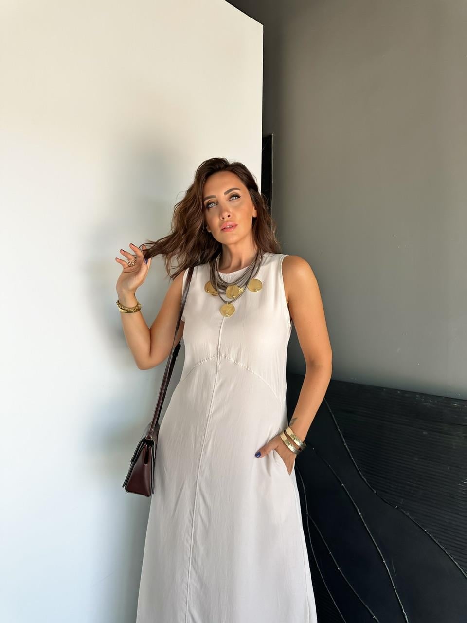 Taş Cepli Maxi Modal Elbise