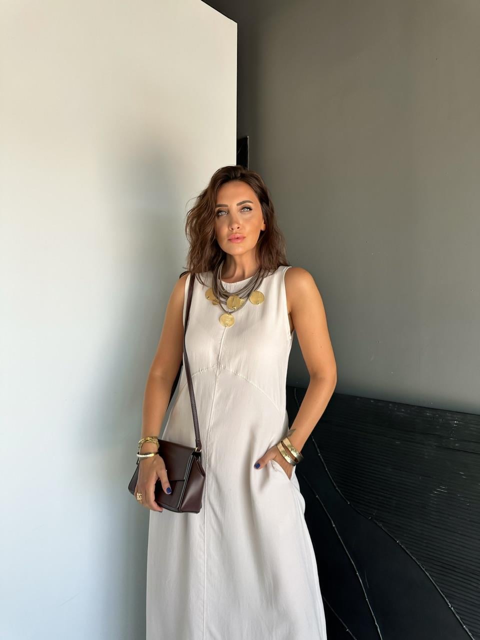 Taş Cepli Maxi Modal Elbise