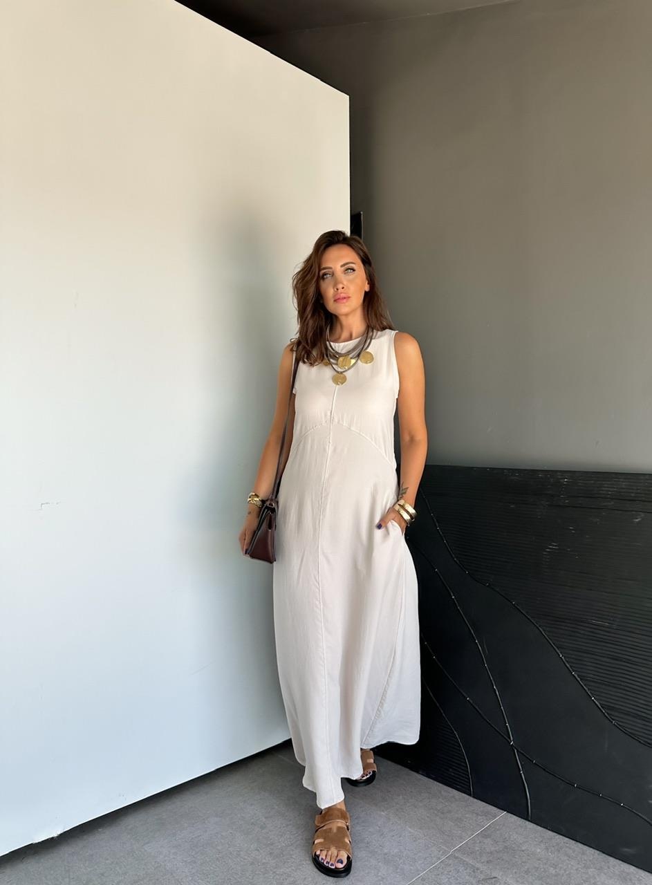 Taş Cepli Maxi Modal Elbise