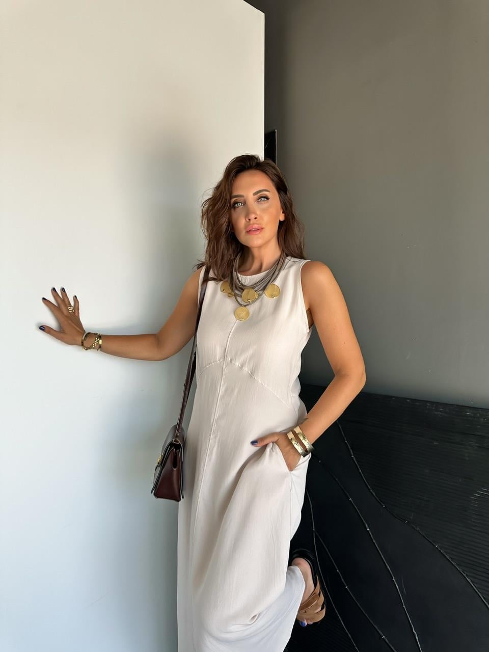 Taş Cepli Maxi Modal Elbise