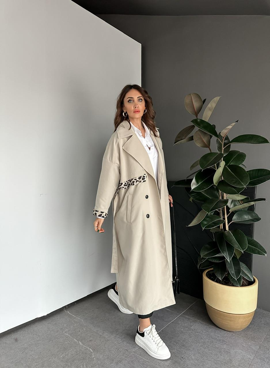 Taş Leopar Detaylı Trençkot 