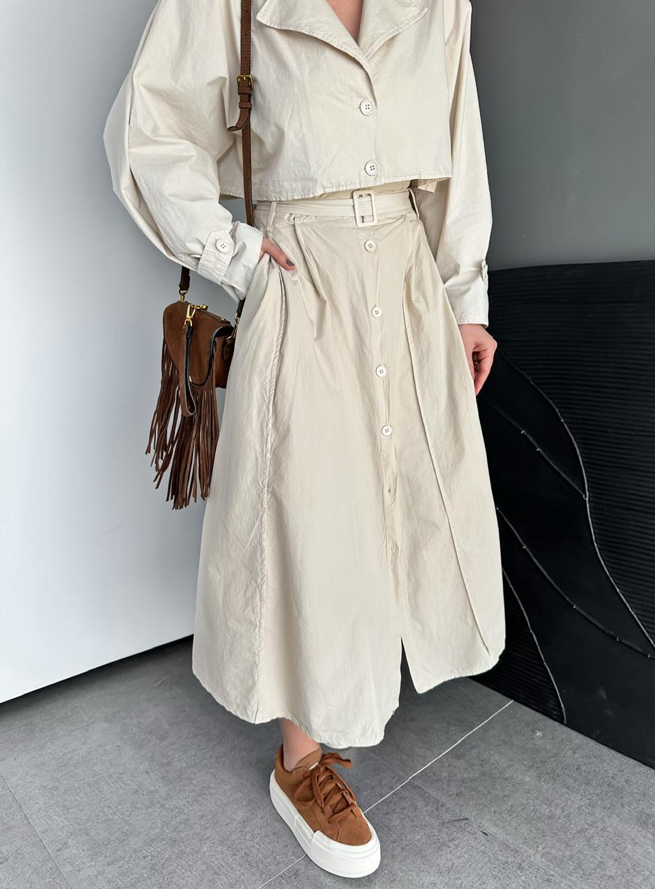 Taş Önden Düğmeli Kloş Etek