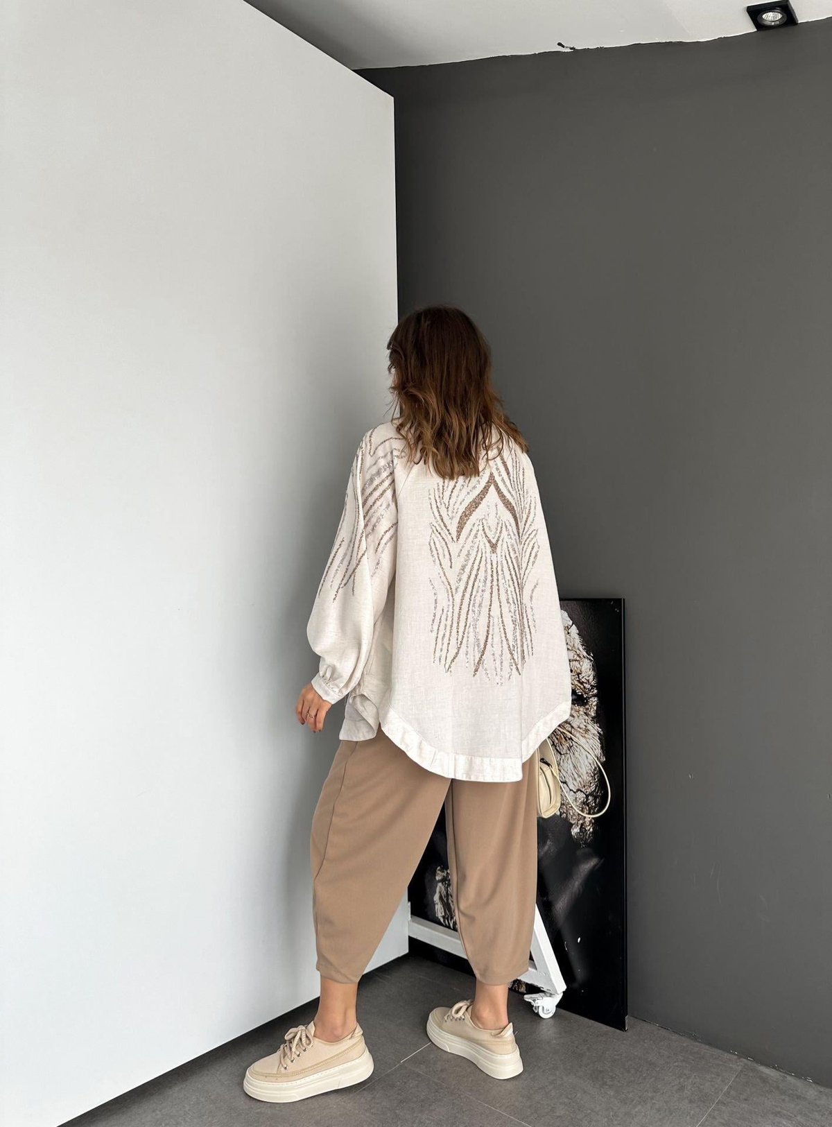 Taş Pullu Keten Kimono