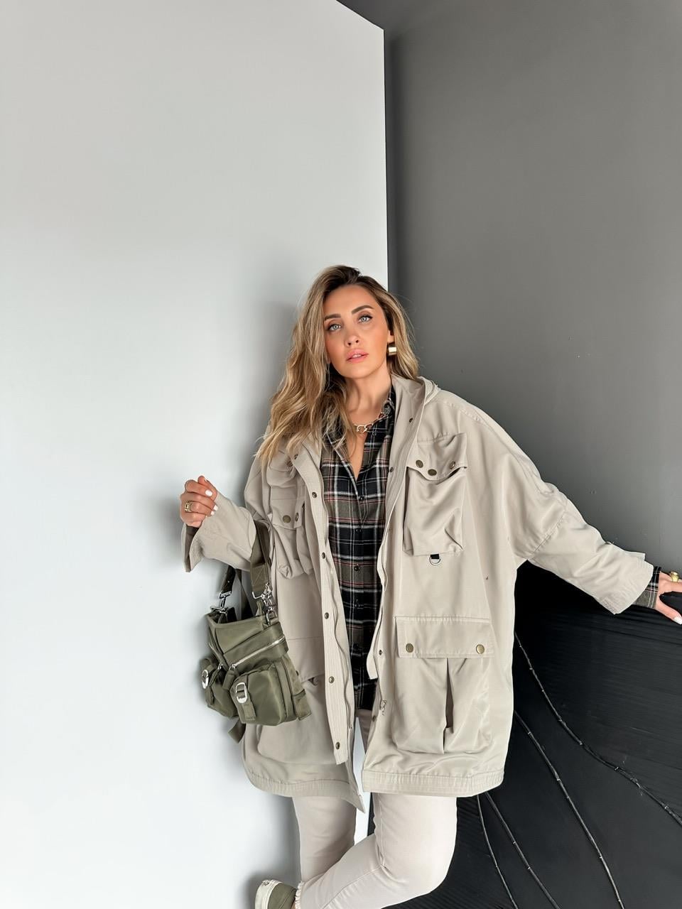 Taş Safari Cepli Çıtçıtlı Tasarım Trençkot