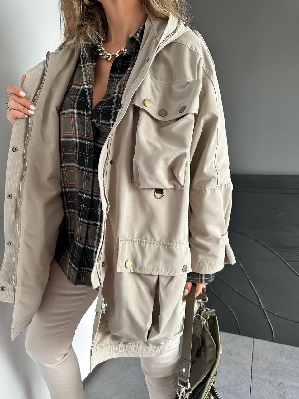 Taş Safari Cepli Çıtçıtlı Tasarım Trençkot