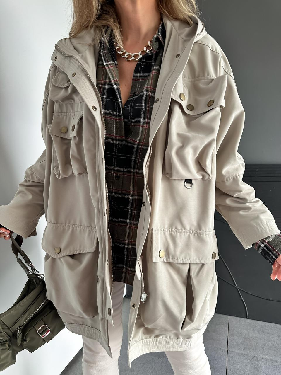 Taş Safari Cepli Çıtçıtlı Tasarım Trençkot