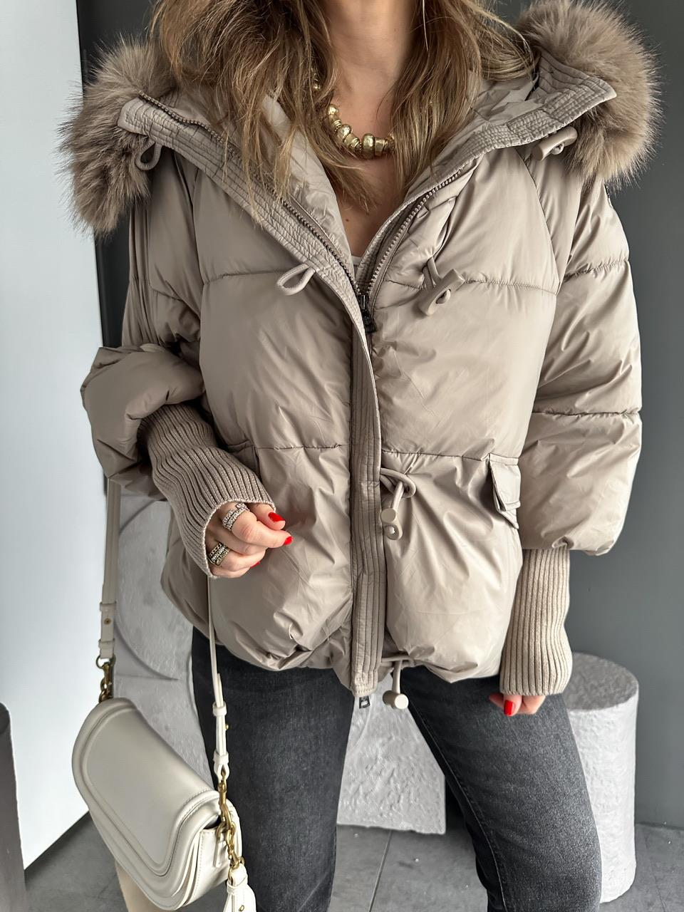 Taş Triko Kollu Premium Şişme Mont