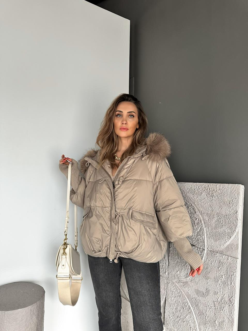 Taş Triko Kollu Premium Şişme Mont