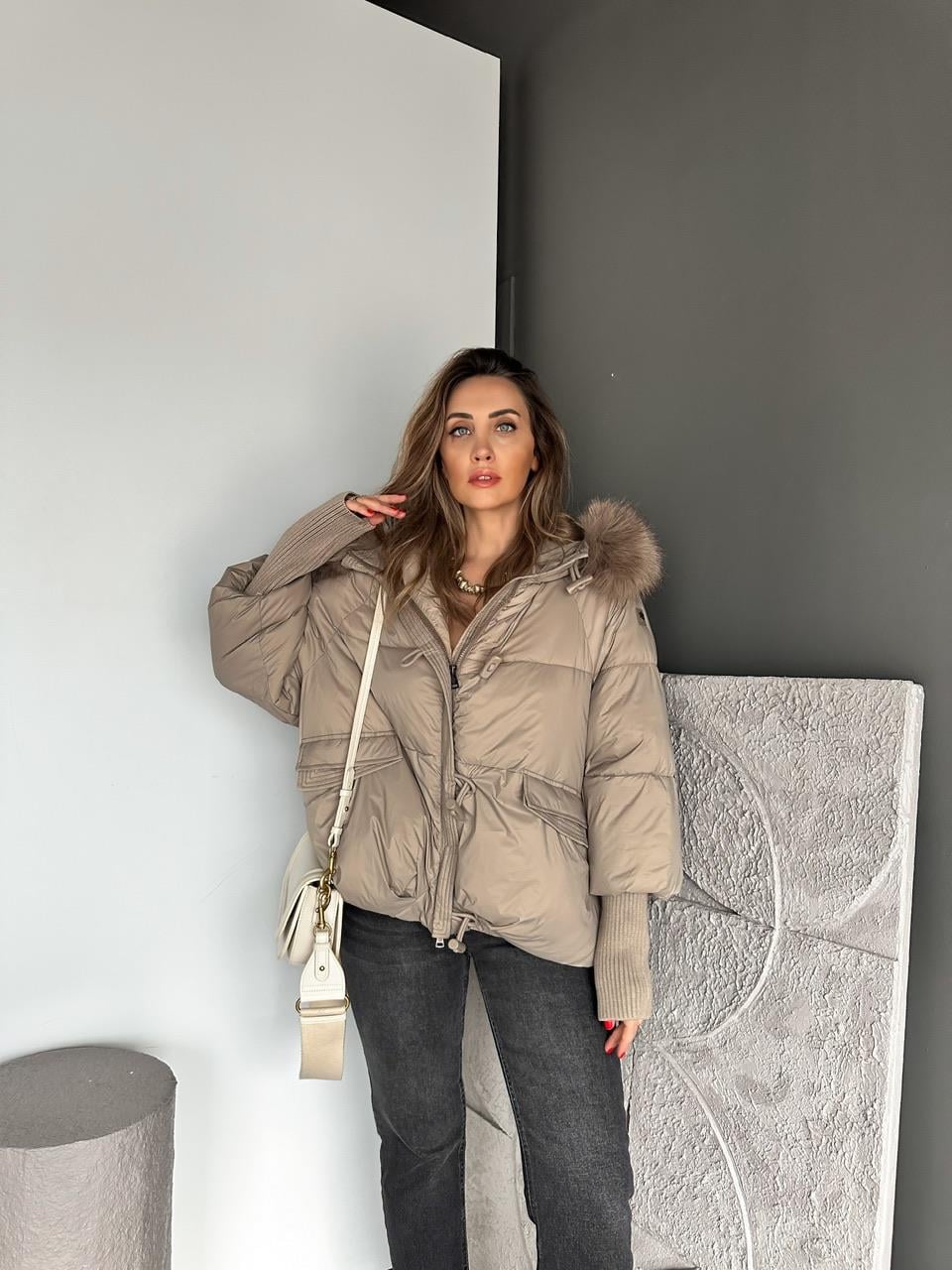 Taş Triko Kollu Premium Şişme Mont