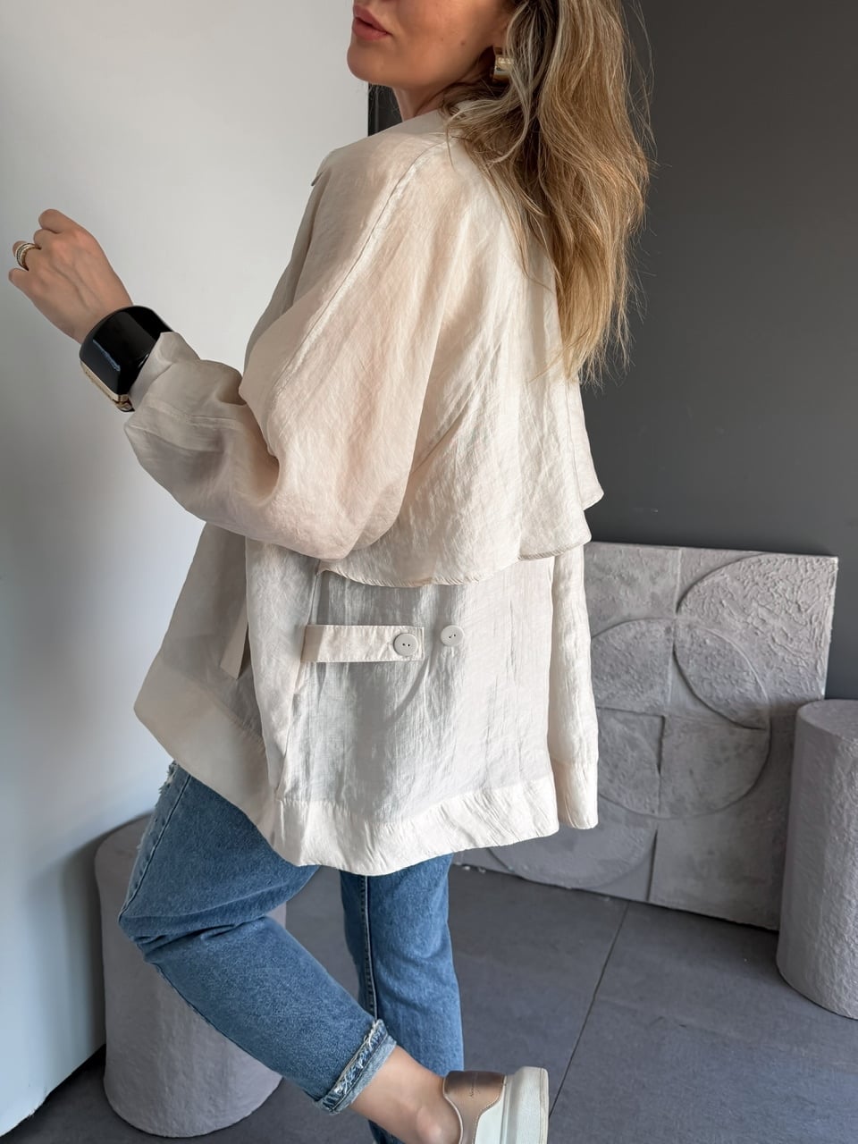 Taş Yarasa Kol Oversize Gömlek