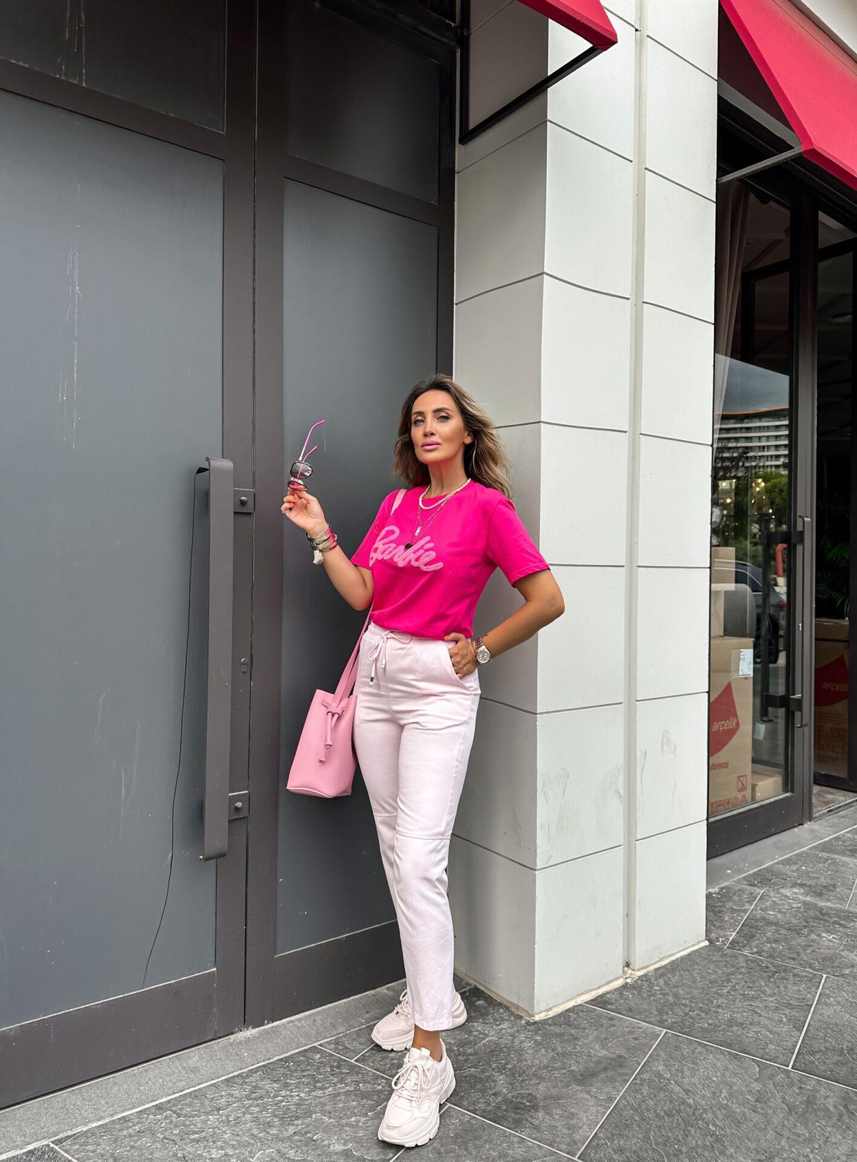 Toz Pembe Gabardin Çımalı Pantolon