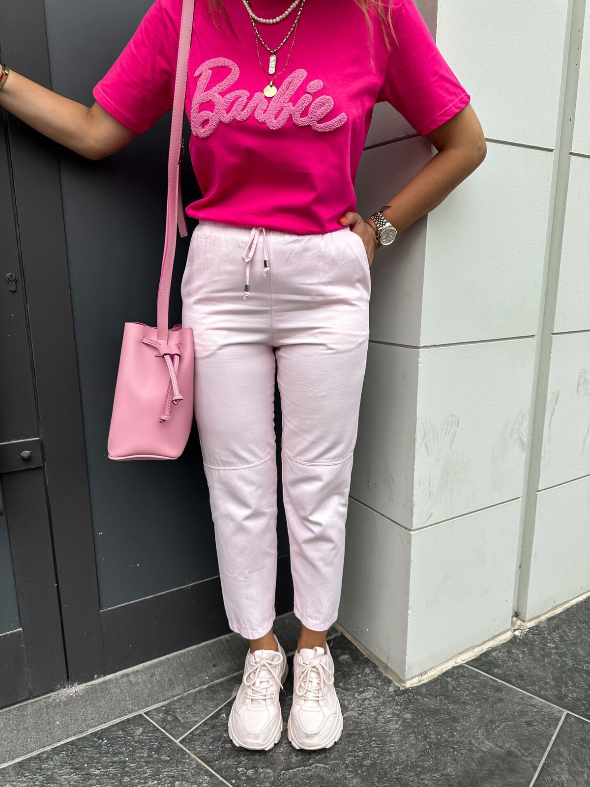 Toz Pembe Gabardin Çımalı Pantolon