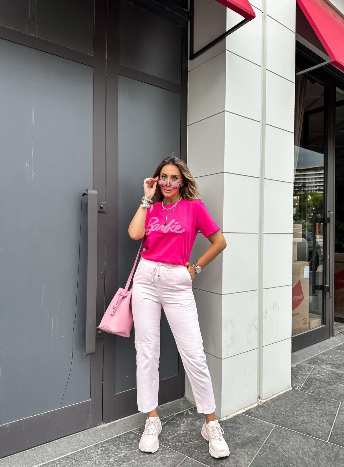 Toz Pembe Gabardin Çımalı Pantolon