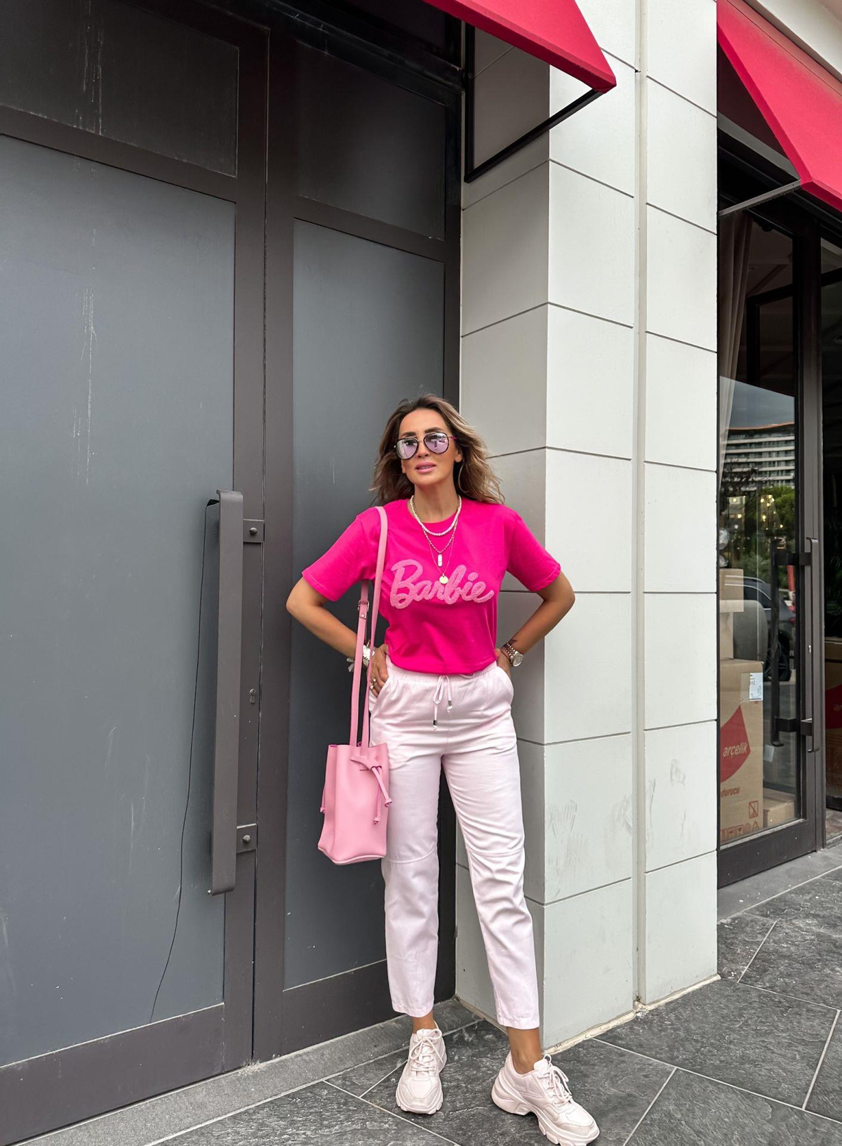 Toz Pembe Gabardin Çımalı Pantolon