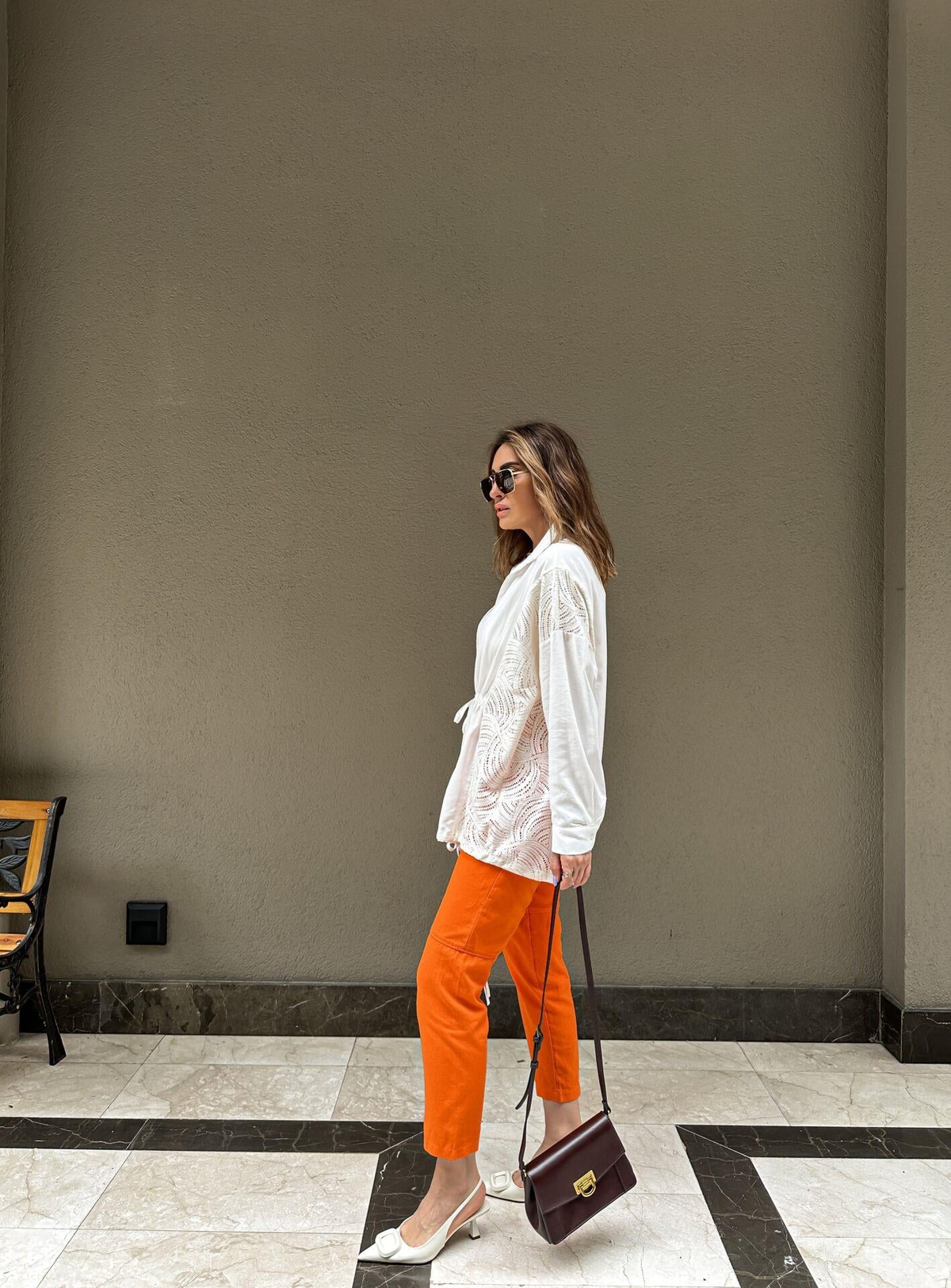 Turuncu Gabardin Çımalı Pantolon